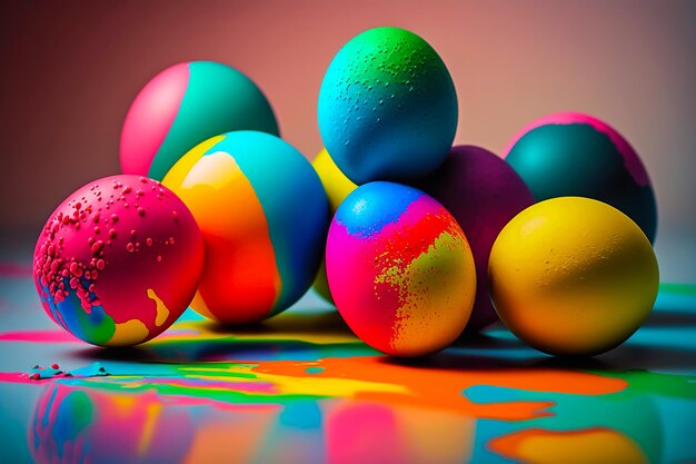 very brightly painted Easter eggs generative ai