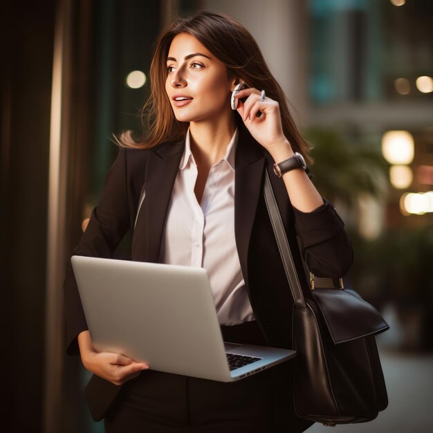 Very busy young businesswoman formal suit