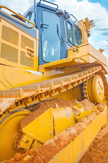 Very close up view on bulldozer