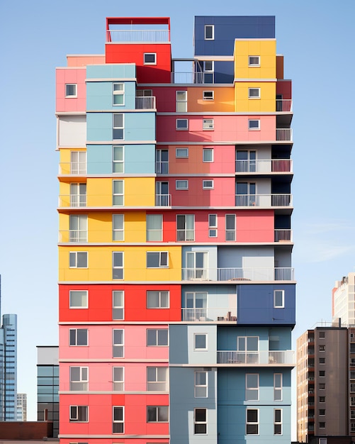 A very colorful housing tower