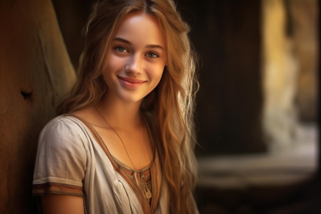 very cute beauty medieval young woman smiling