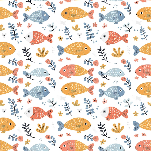 very cute fish clipart seamless pattern tile