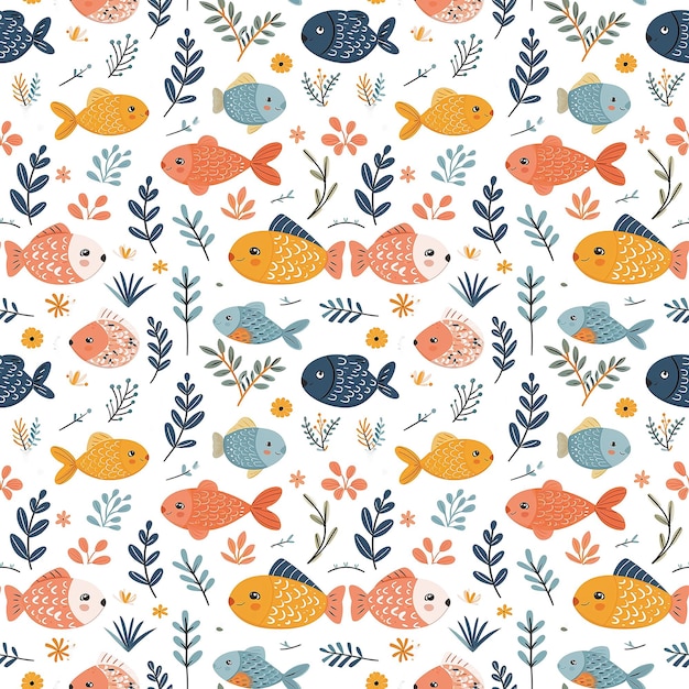 아주 귀여운 물고기 클립 아트 원활한 패턴 타일