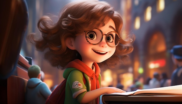 a very cute kid caracter animation pixar style