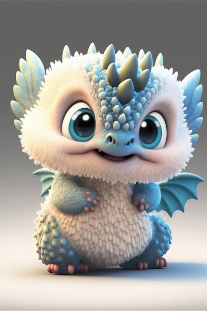 Очень милый маленький дракон с большими глазами, генеративный искусственный интеллект