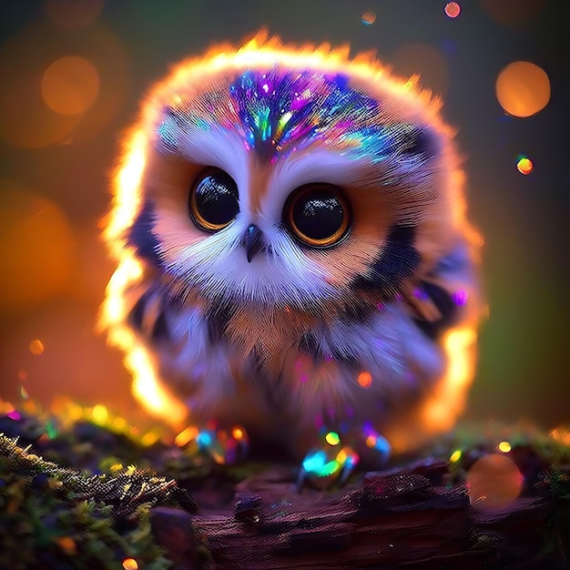 A very cute owl with big eyes and a blue background