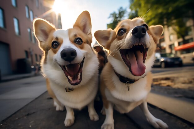 Very cute puppies ready for selfie in front of camera