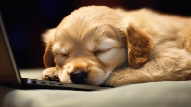 Very Cute Puppy Sleeping on the Laptop 169 Aspect Ratio