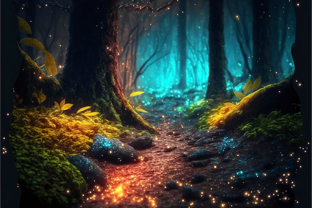 Photo very cute sparkles in the forest, magic, fantastic