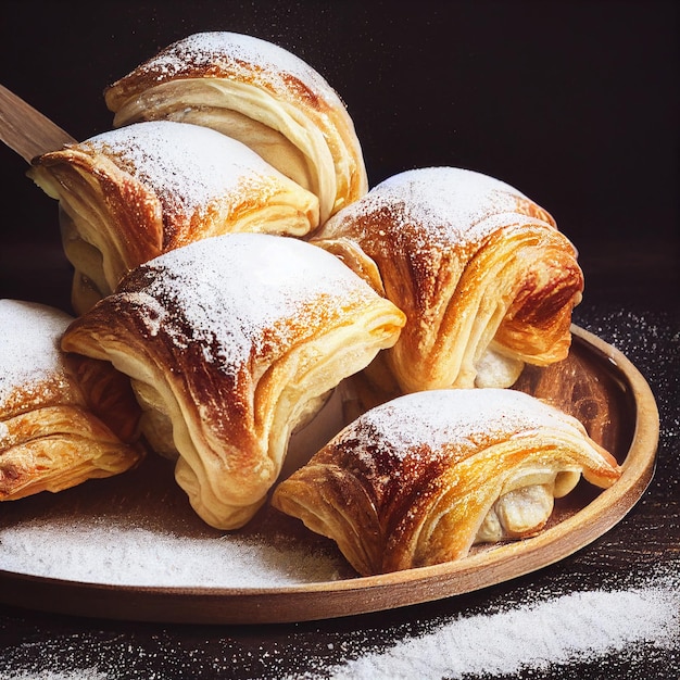 Very delicious apple rose puff pastries ,3d render ,simulation food