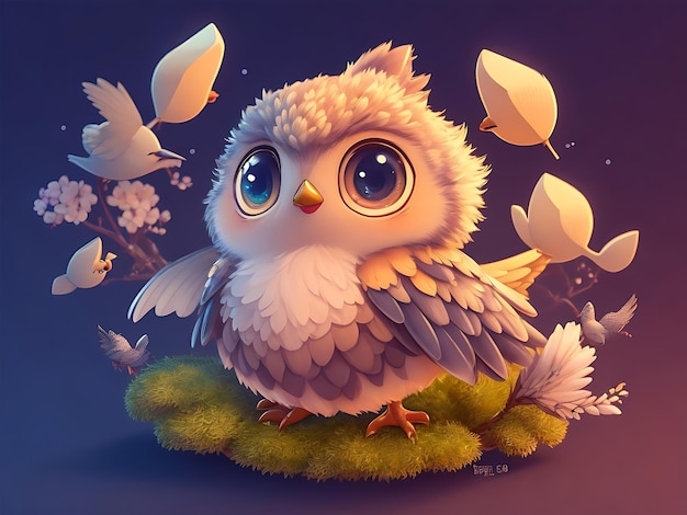 Very detailed cute Illustration animal cute bird