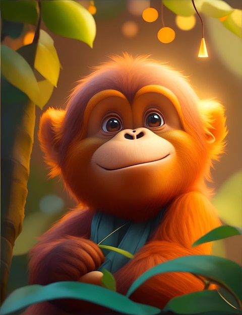 Very detailed cute orangutan cinematic lighting