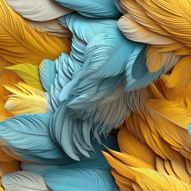 Very detailed feathers pastel blue yellow tones tile seamless background generative ai