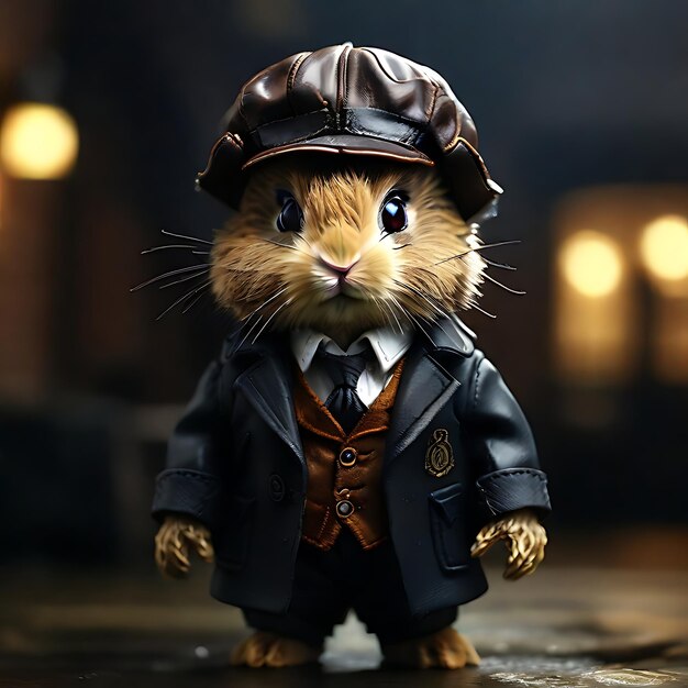 Very detailed illustration of a cute bunny dressed as Tommy shelby ai