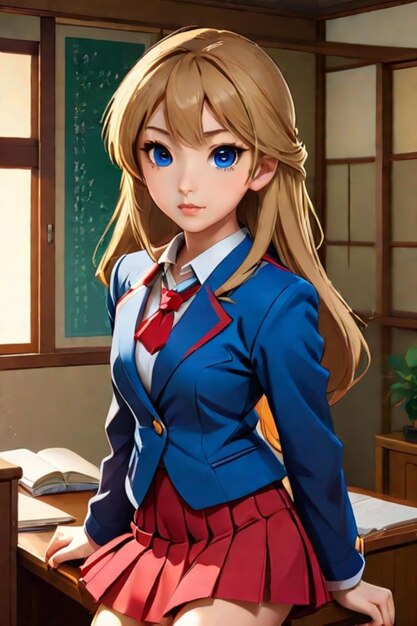 Photo very detailed illustration of a japanese student with her school uniform