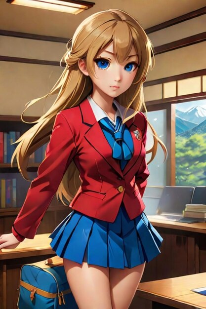 Very detailed illustration of a Japanese student with her school uniform