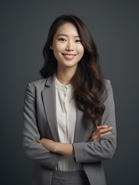 Very detailed photo portrait of a realistic smiling business woman