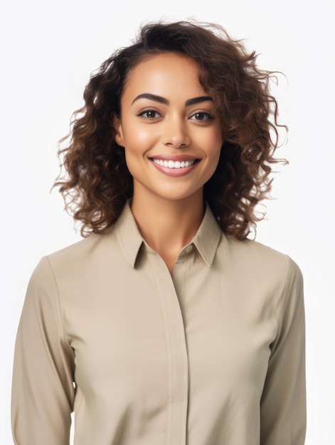 Very detailed photo portrait of a realistic smiling business woman