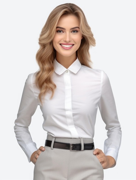 Very detailed photo portrait of a realistic smiling business woman