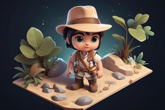 very detailed tiny cute Archaeologist