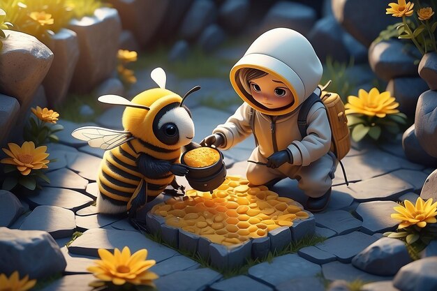 very detailed tiny cute Beekeeper cinematic lighting effect