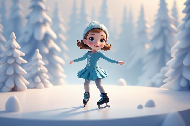 Photo very detailed tiny cute figure skater cinematic lighting effect