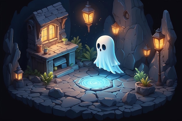 very detailed tiny cute Ghost Hunter cinematic lighting effect