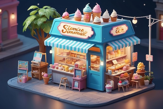 very detailed tiny cute Ice Cream Vendor