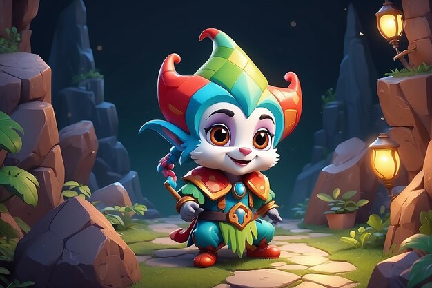 Very detailed tiny cute jester cinematic lighting effect cute charming