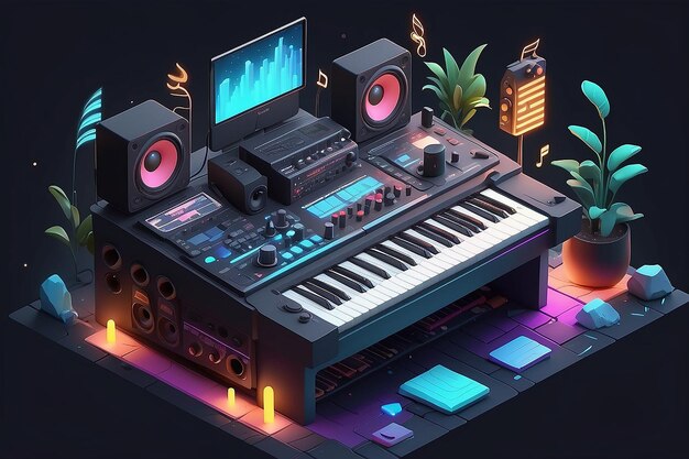 very detailed tiny cute Music Producer cinematic lighting effect