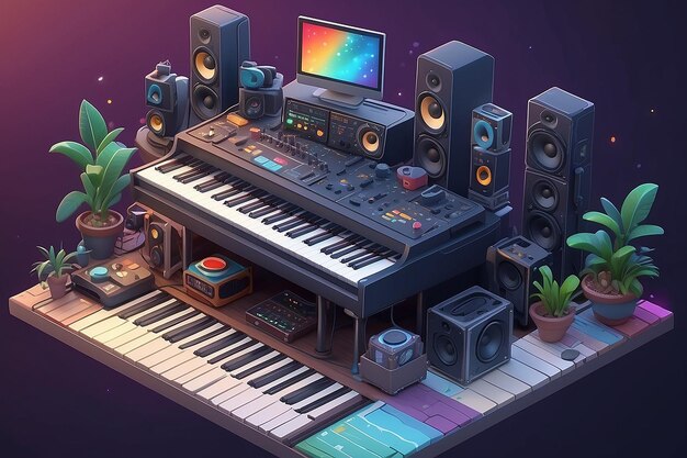 very detailed tiny cute Music Producer cinematic lighting effect