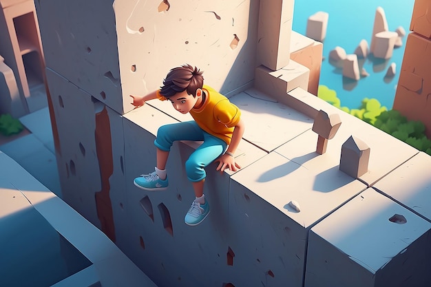 very detailed tiny cute Parkour Athlete cinematic lighting effect