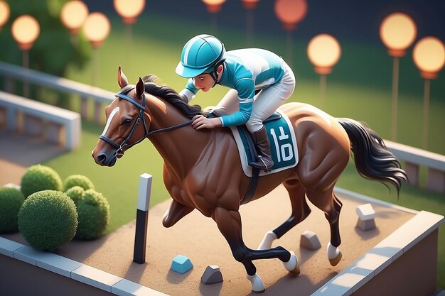 Photo very detailed tiny cute racehorse jockey cinematic lighting effect