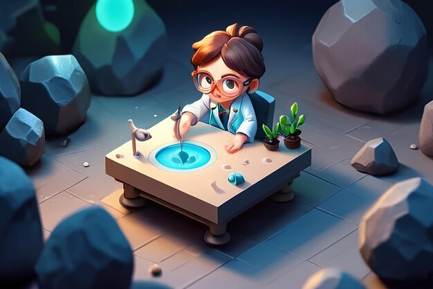 very detailed tiny cute Scientist