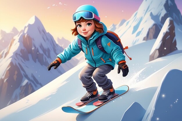 very detailed tiny cute Snowboarder cinematic lighting effect