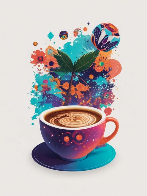 Фото Очень детализированная галактика внутри чашки кофе