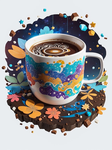 very details galaxy inside a cup of coffee whit