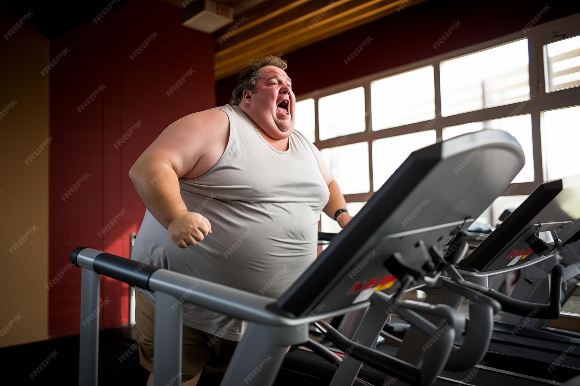 premium-ai-image-very-fat-man-running-on-a-treadmill-in-the-gym