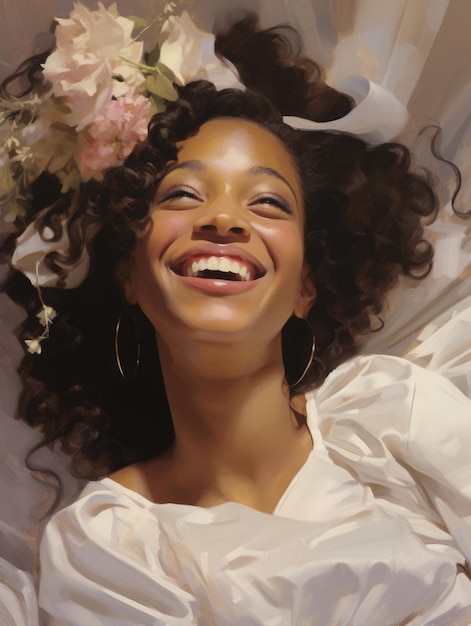 A very happy black woman as a bride