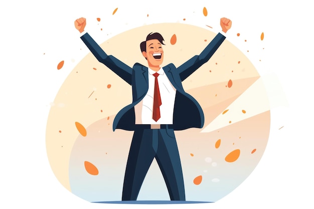 Very happy businessman rejoices at a successful project on white background