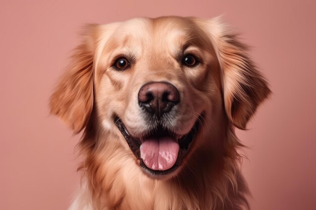 Very Happy Cheerful Dog Golden Retriever On Light Pink Background Generative AI