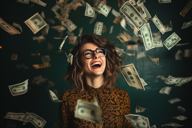 Very happy girl holding dollars