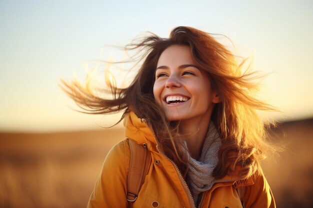 Foto una donna molto felice all'aperto