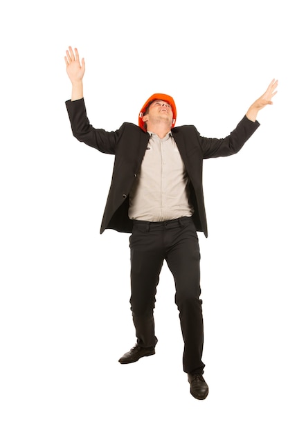 Very Happy Young Male Engineer on White Background