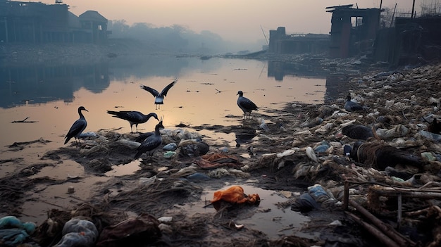 A very heavily polluted canal