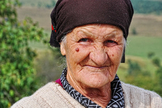 Very old woman with expression on her face