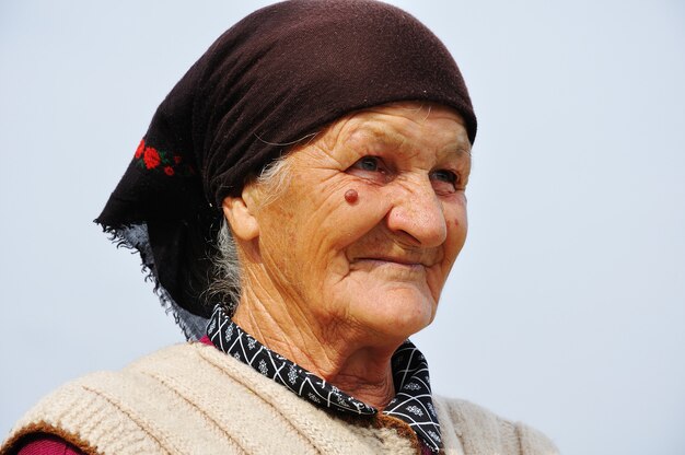 Very old woman with expression on her face