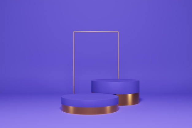 Very Peri podium voetstuk productstandaard met gouden frame 3D-rendering