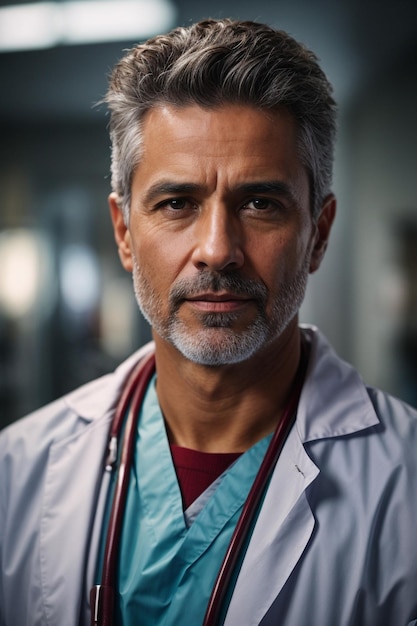 A very professional looking male doctor in an operating room uniform