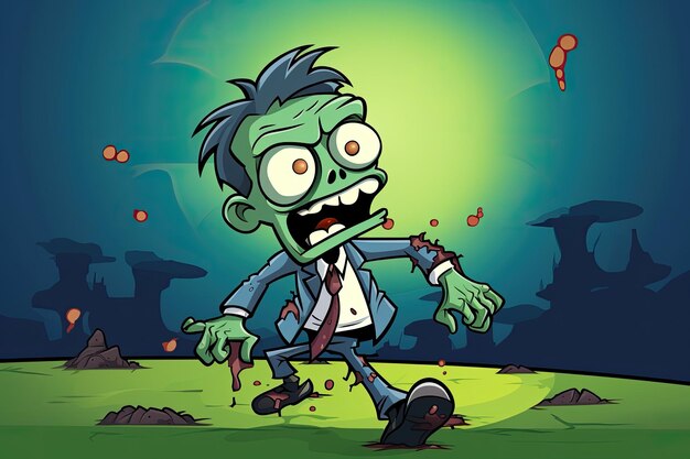 very scary cartoon green halloween zombie man